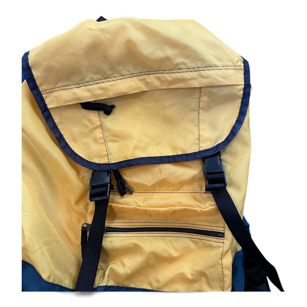 LL Bean 90s Continental Backpack Rucksack Yellow Blue Hiking Technical Vintage - Picture 3 of 14